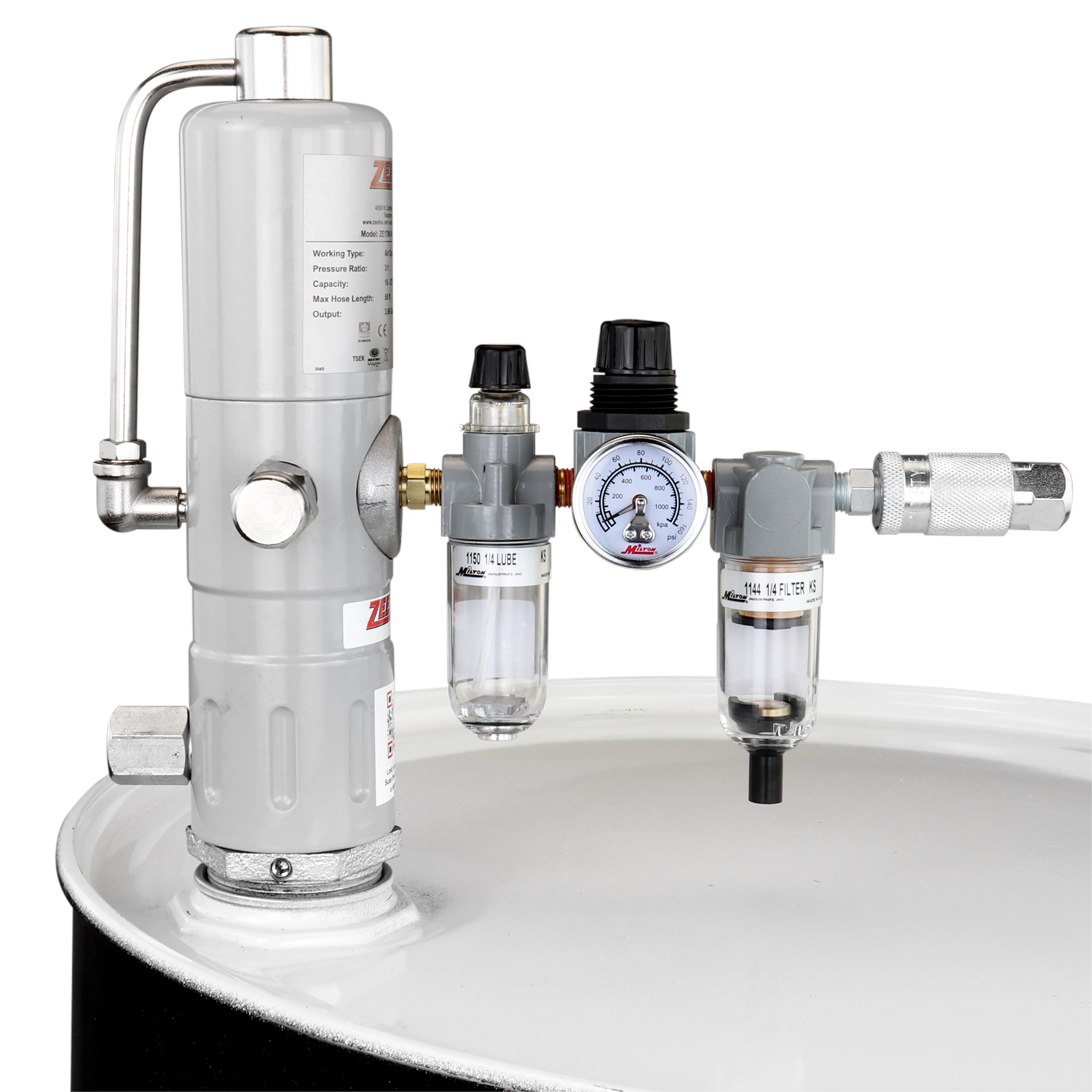 ZE1700K – 3:1 Pneumatic Stub Style Standard Flow Rate Piston Pump with FRL