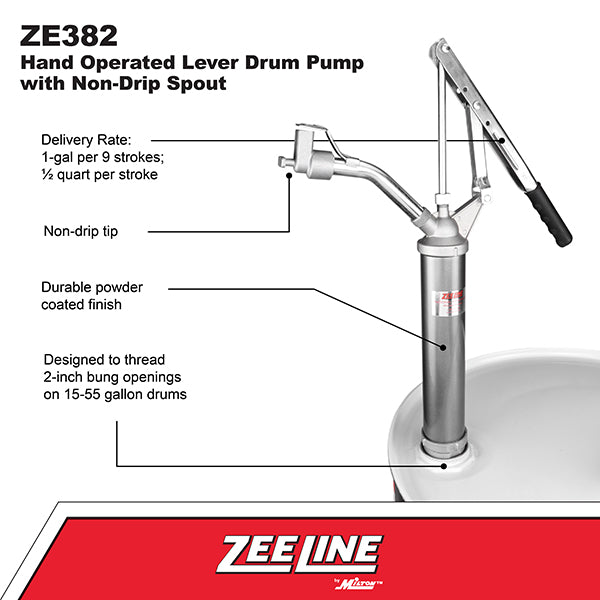 ZE382 - Hand Operated Lever Drum Pump with Non-Drip Spout (1 Gallon Per 9 Strokes)