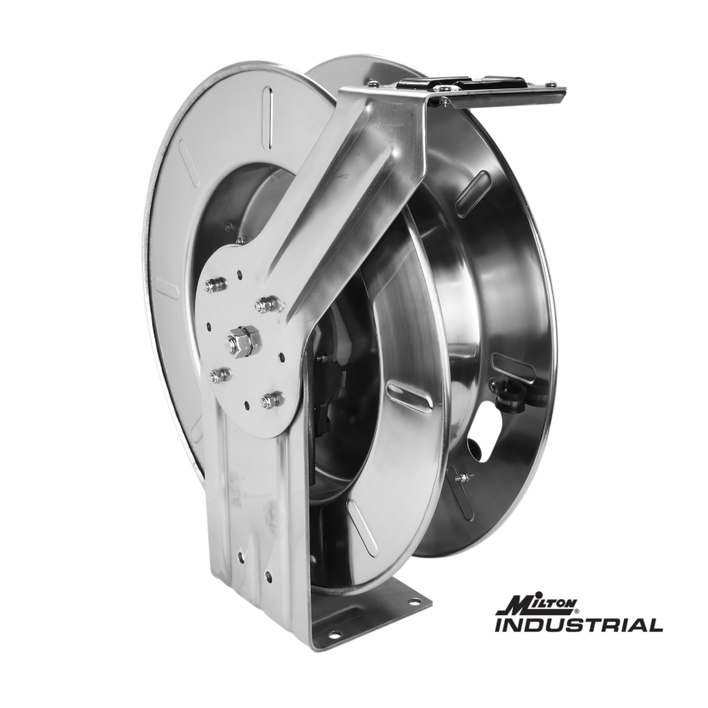 2750-12SS - Milton® Industrial Stainless Steel Hose Reel Retractable, 1/2  NPT, Hose Capacity 25', 35', and 50', 300 PSI (Hose Not Included)