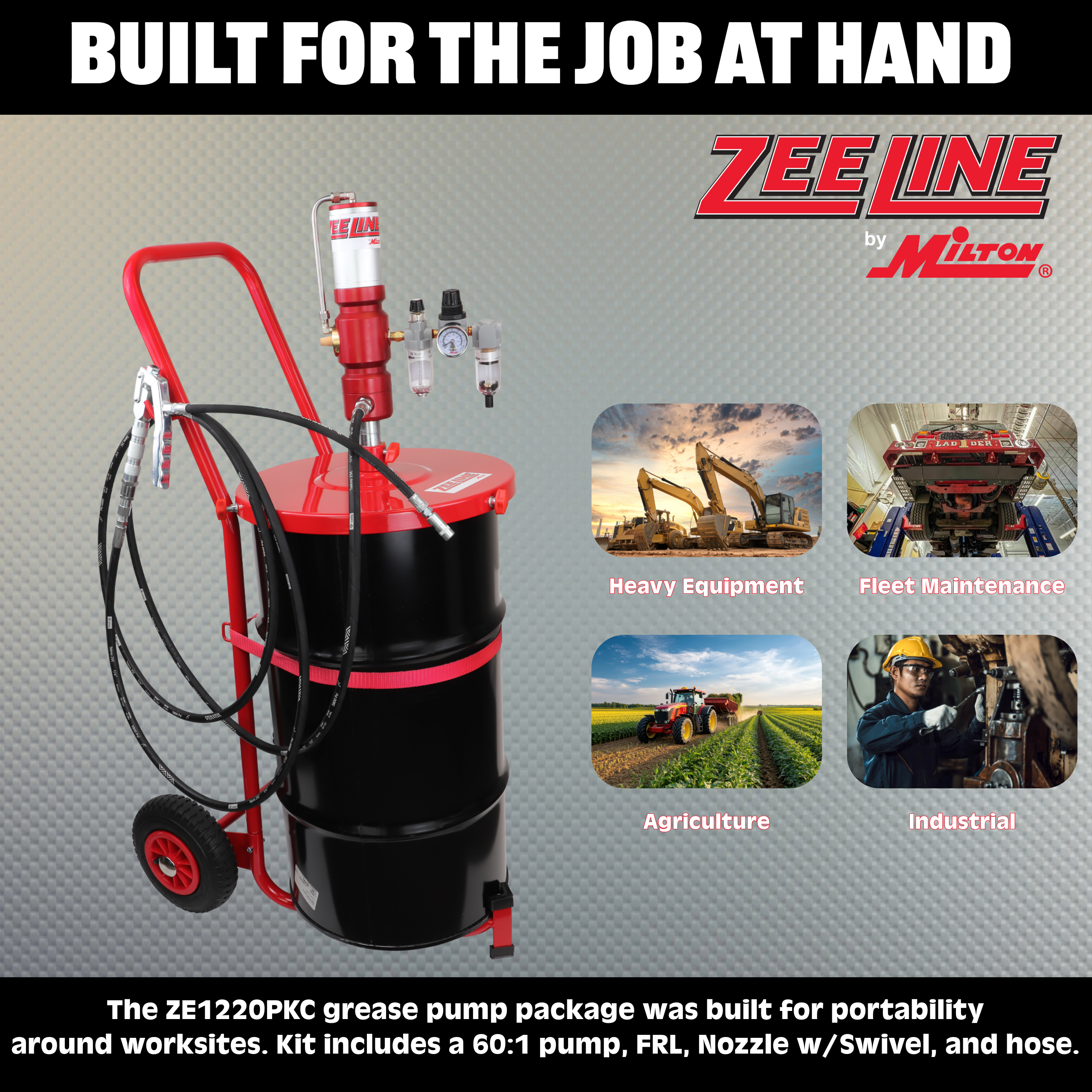 ZE1220PKC – 60:1 Premium Grease Pump for 120 Lbs. Kegs Package w/cart