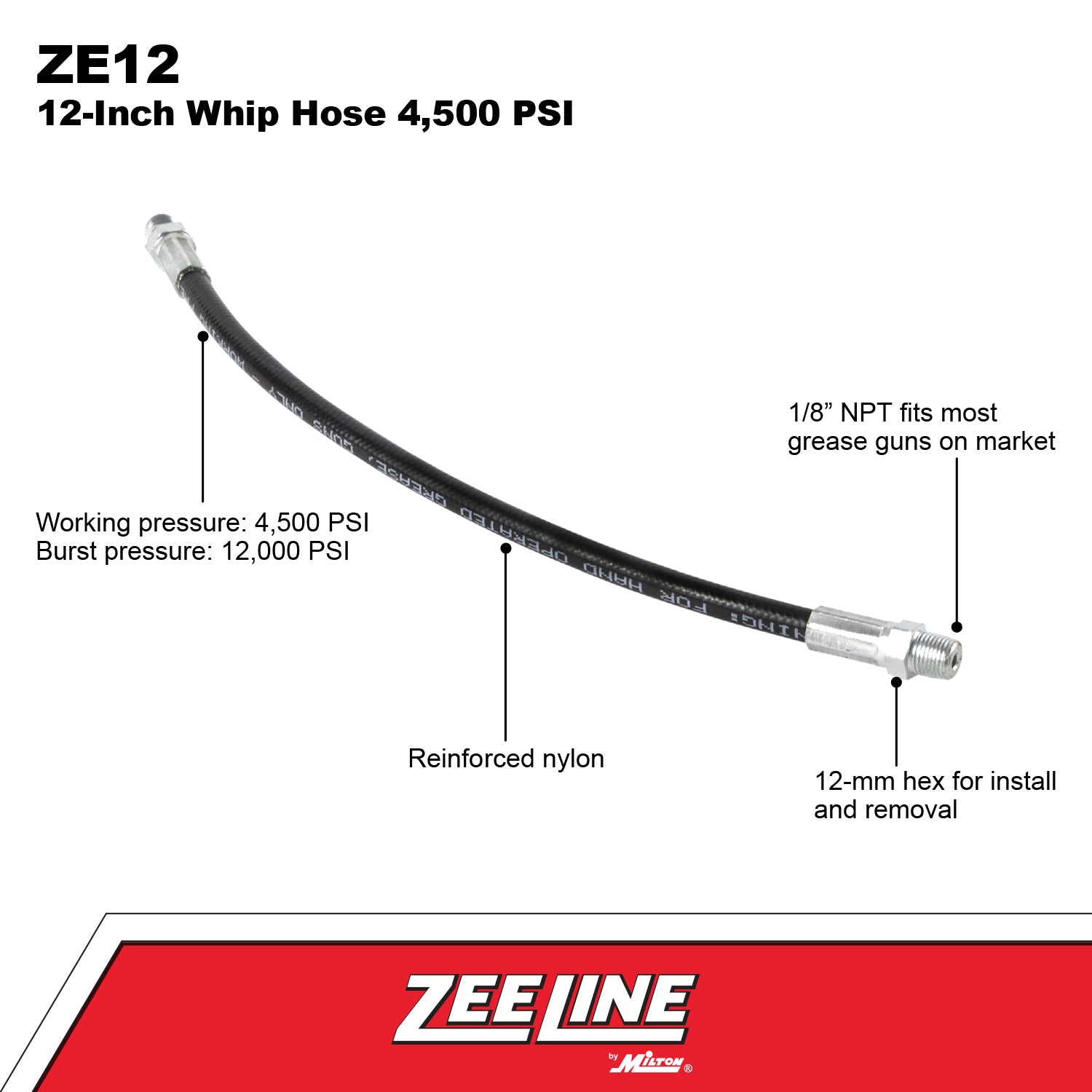 ZE12 - 12 inch Whip Hose 4,500 PSI
