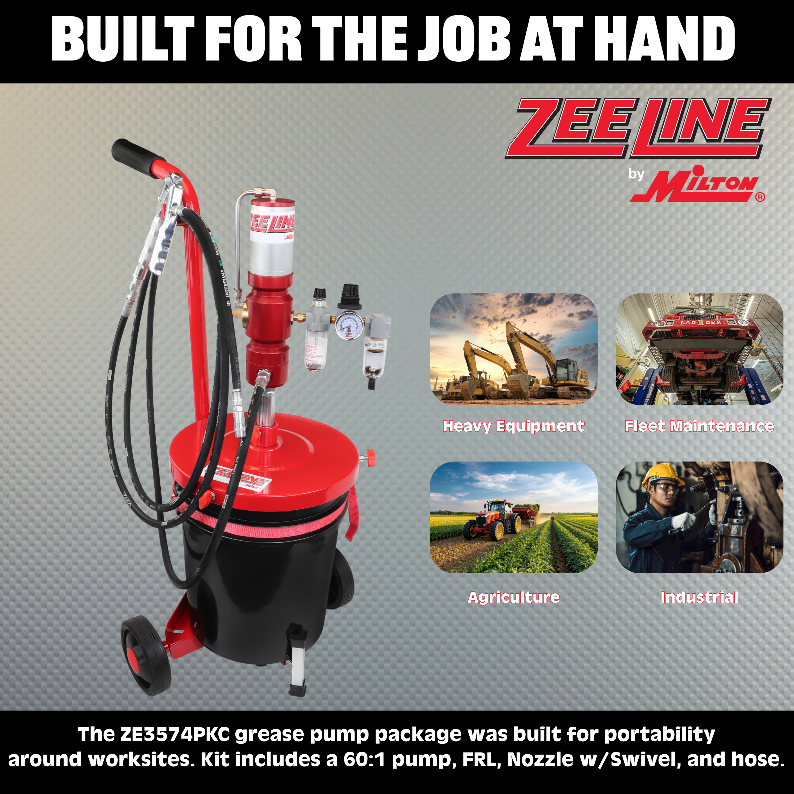 ZE3574PKC – 60:1 Premium Grease Pump for 25-50 Lbs. Pails Package w/Cart