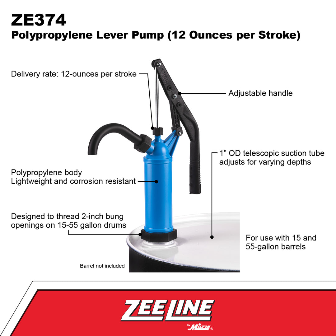 Versatile plastic lever pump designed for 15-55 gallon drums