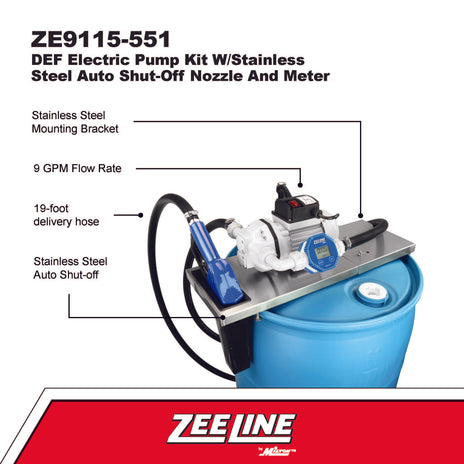 ZE9115-551 - DEF Electric Pump Kit w/Stainless Steel Auto Shut-Off Nozzle and Meter