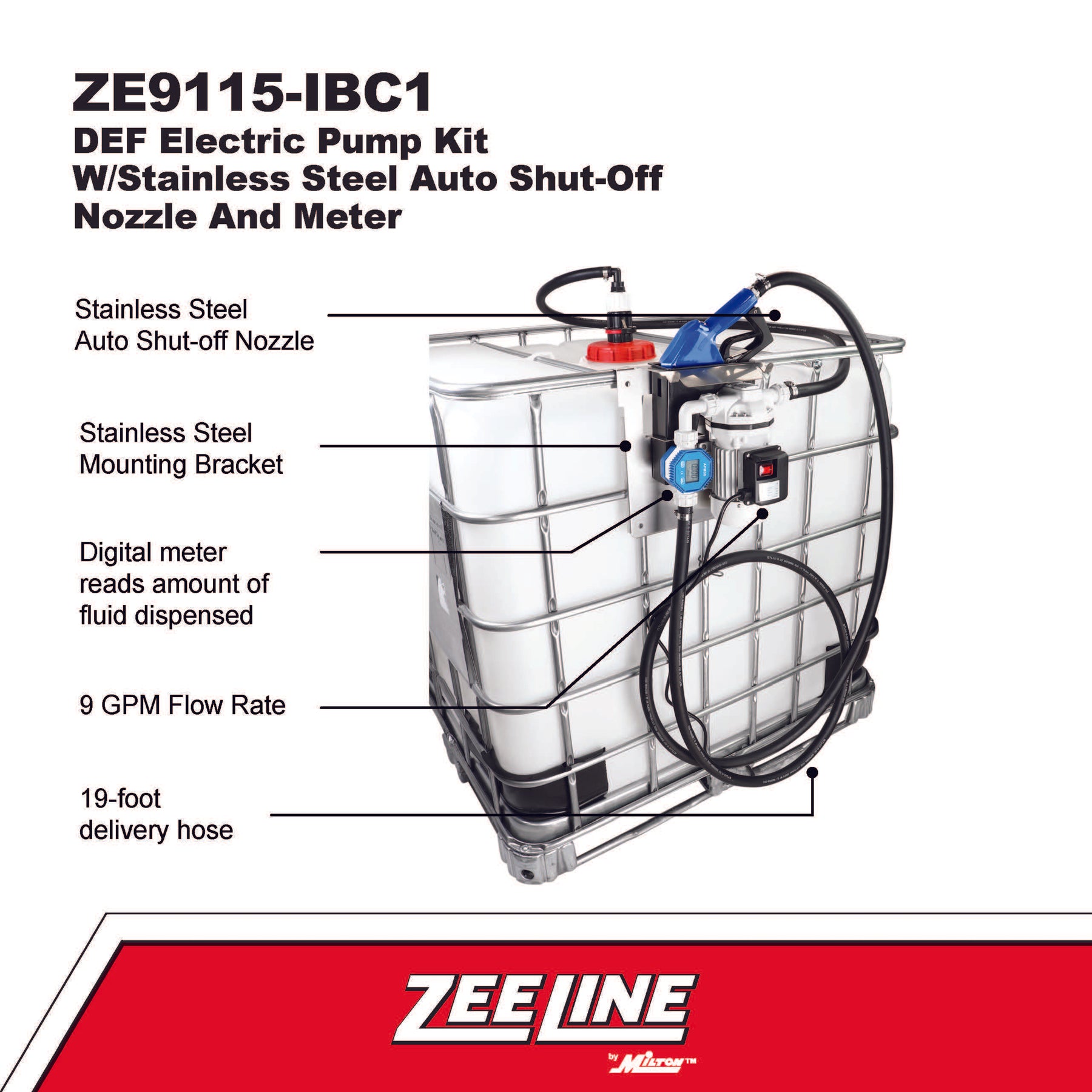 ZE9115-IBC1 - DEF Electric Pump Kit w/Stainless Steel Auto Shut-Off No