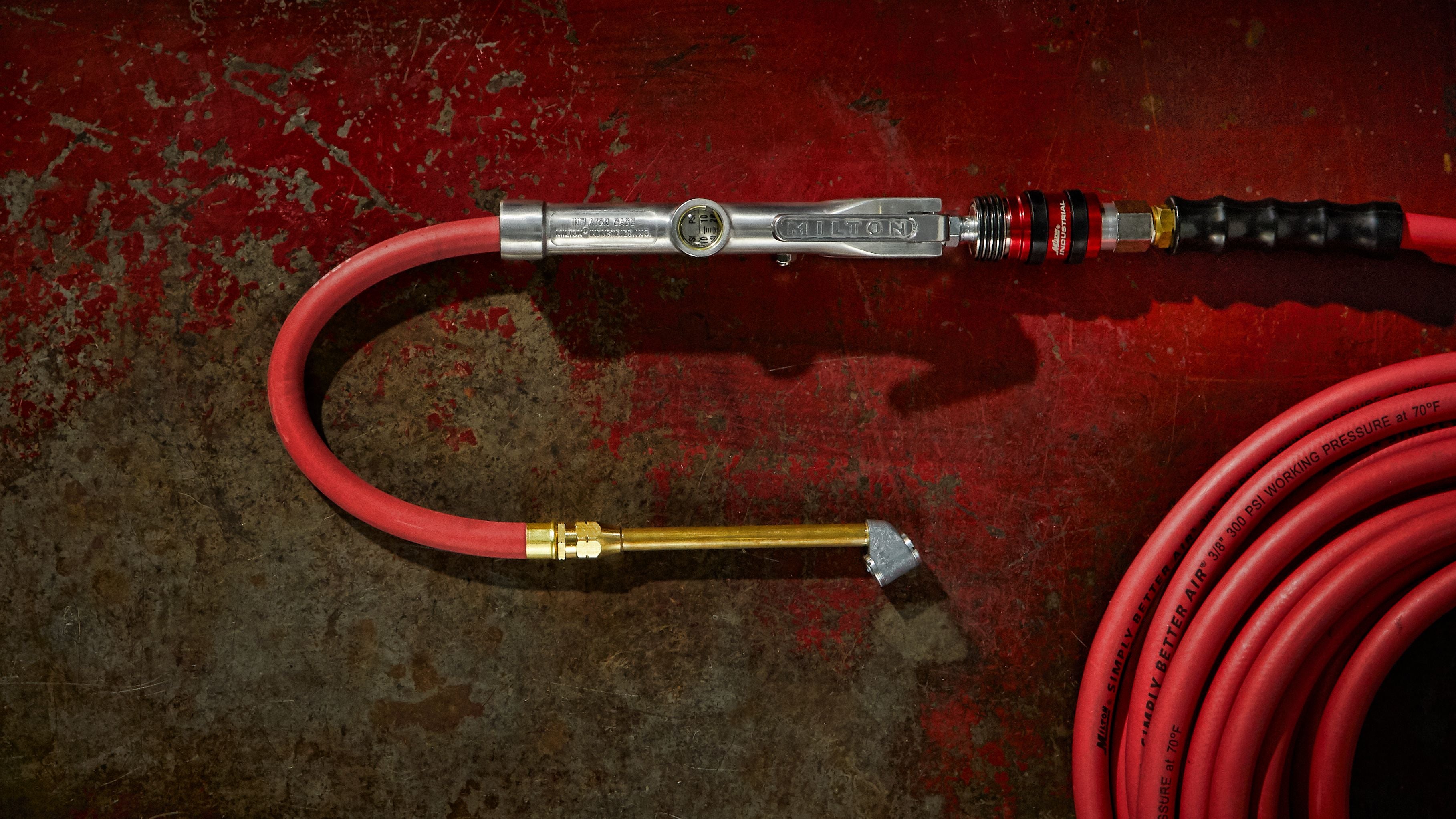 NEW & IMPROVED - s506 Milton® Tire Inflator Gauge with Dual Head Air Chuck 15” Air Hose 10-160 PSI
