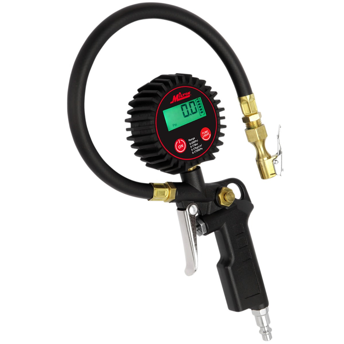 Digital Tire Inflator Car Accessories w/Accurate Air Tire Pressure Gauge, 14” Rubber Air Hose – 250 PSI, Brass Lock-On Clip Air Chuck and Compressor Accessories