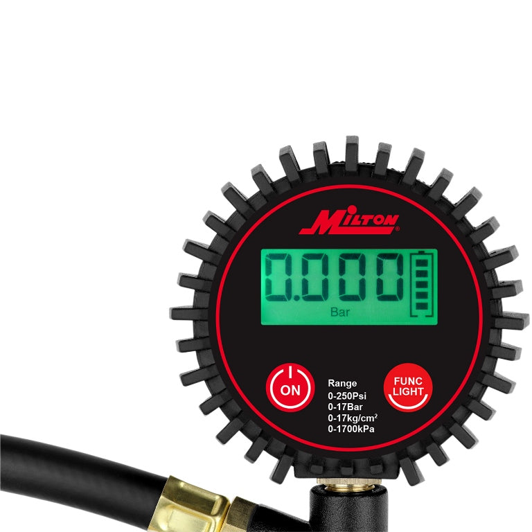 Digital Tire Inflator Car Accessories w/Accurate Air Tire Pressure Gauge, 14” Rubber Air Hose – 250 PSI, Brass Lock-On Clip Air Chuck and Compressor Accessories