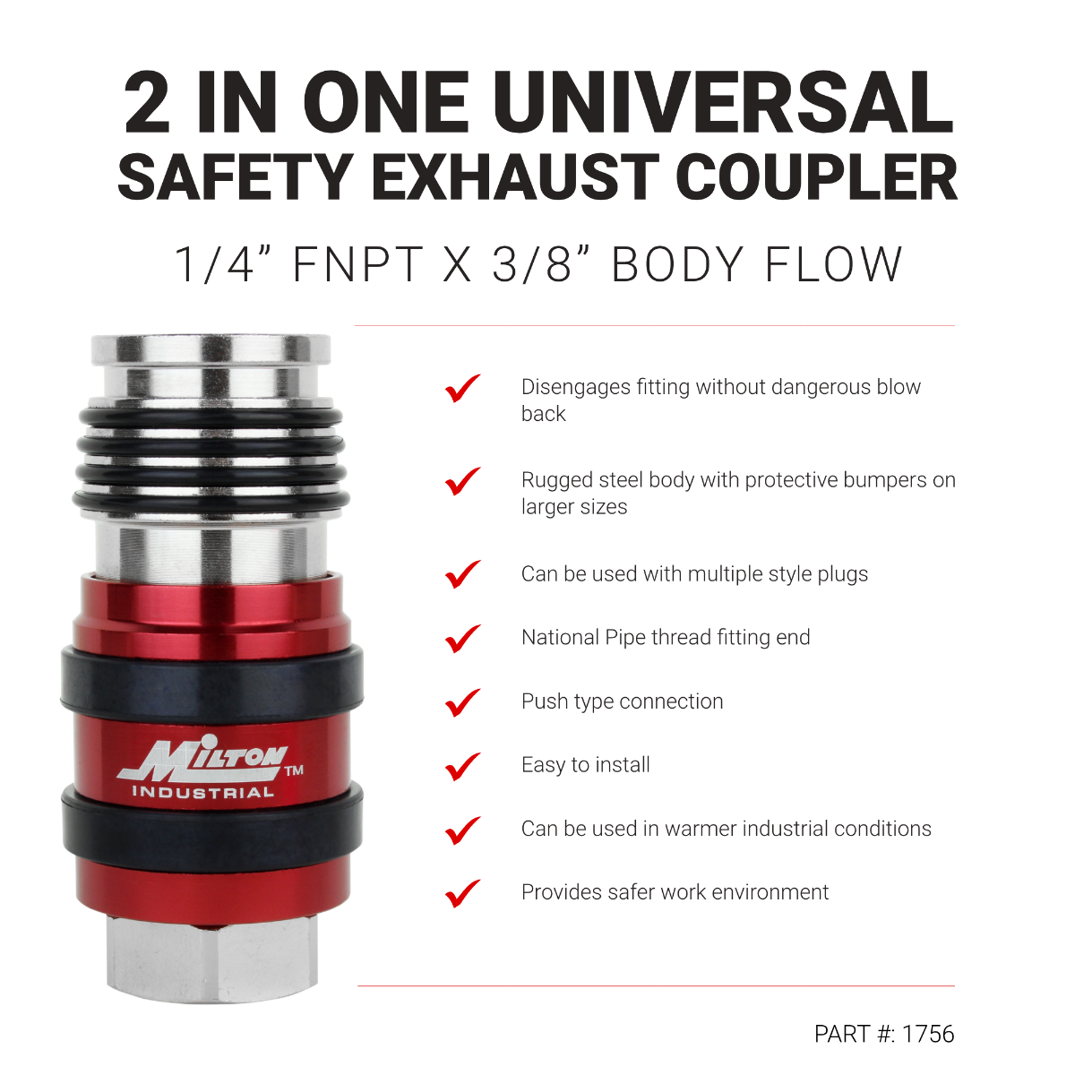 2 In ONE Universal Safety Exhaust Industrial Coupler, 1/4