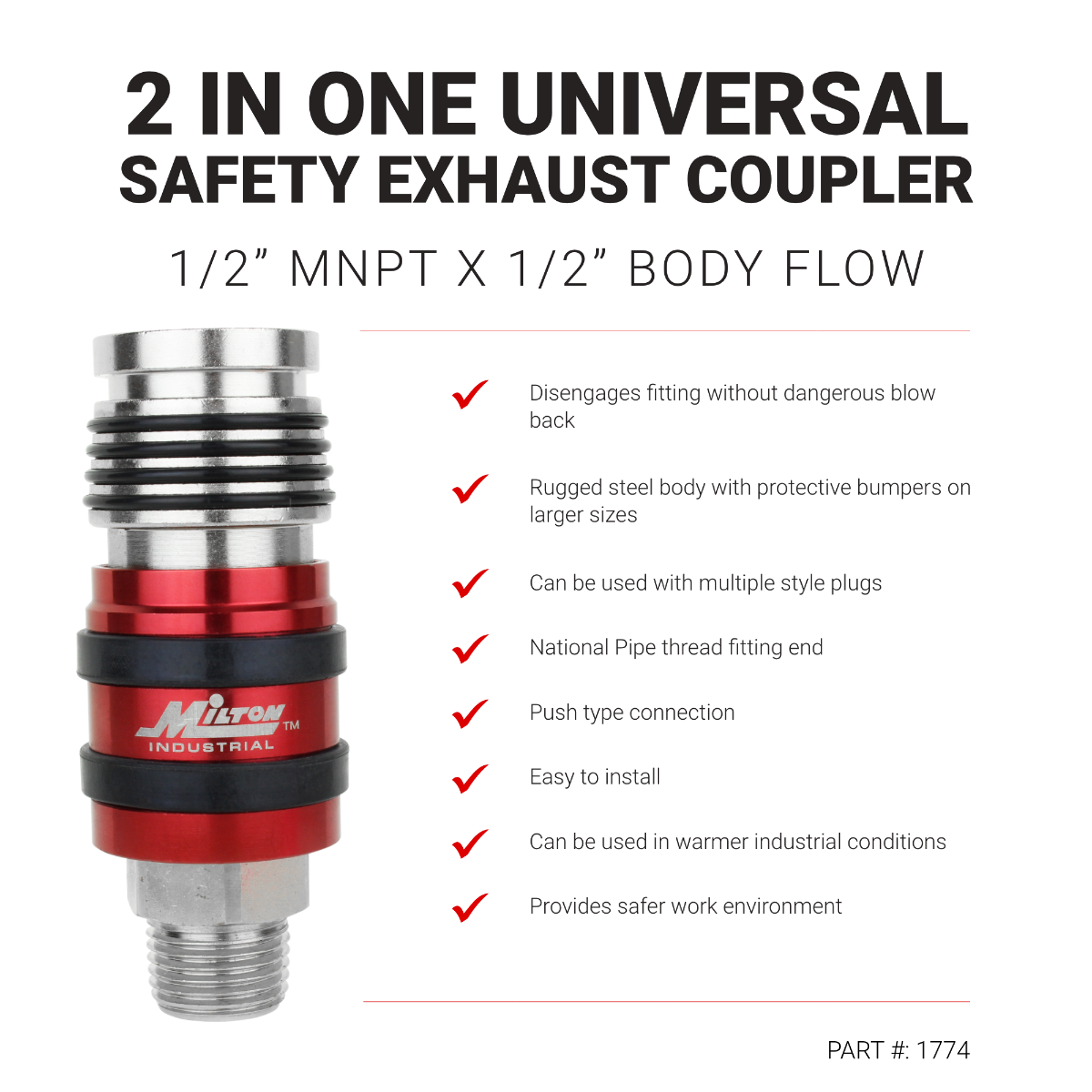 G-Style Universal Safety Exhaust Industrial Coupler, 1/2