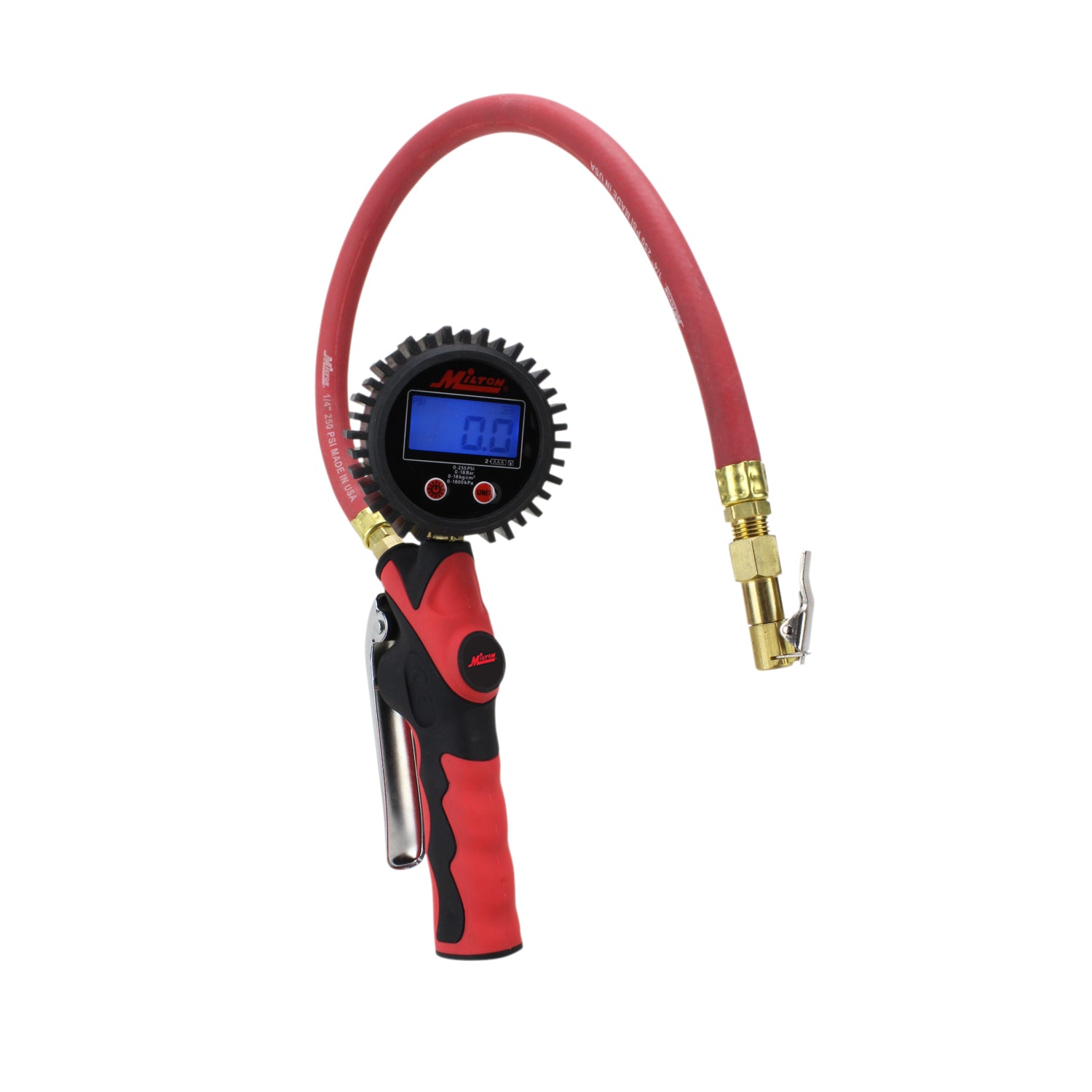 Heavy-Duty Digital Tire Inflator and Air Pressure Gauge, Clip-on Chuck, 1/4