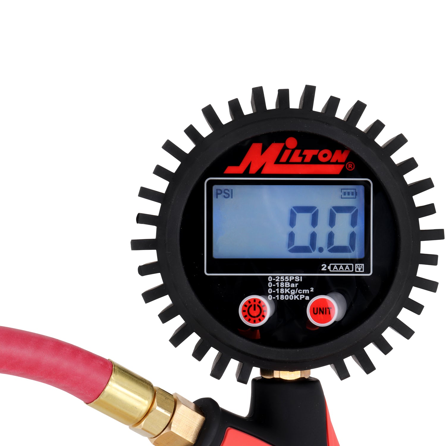 Heavy-Duty Digital Tire Inflator and Air Pressure Gauge, Clip-on Chuck, 1/4