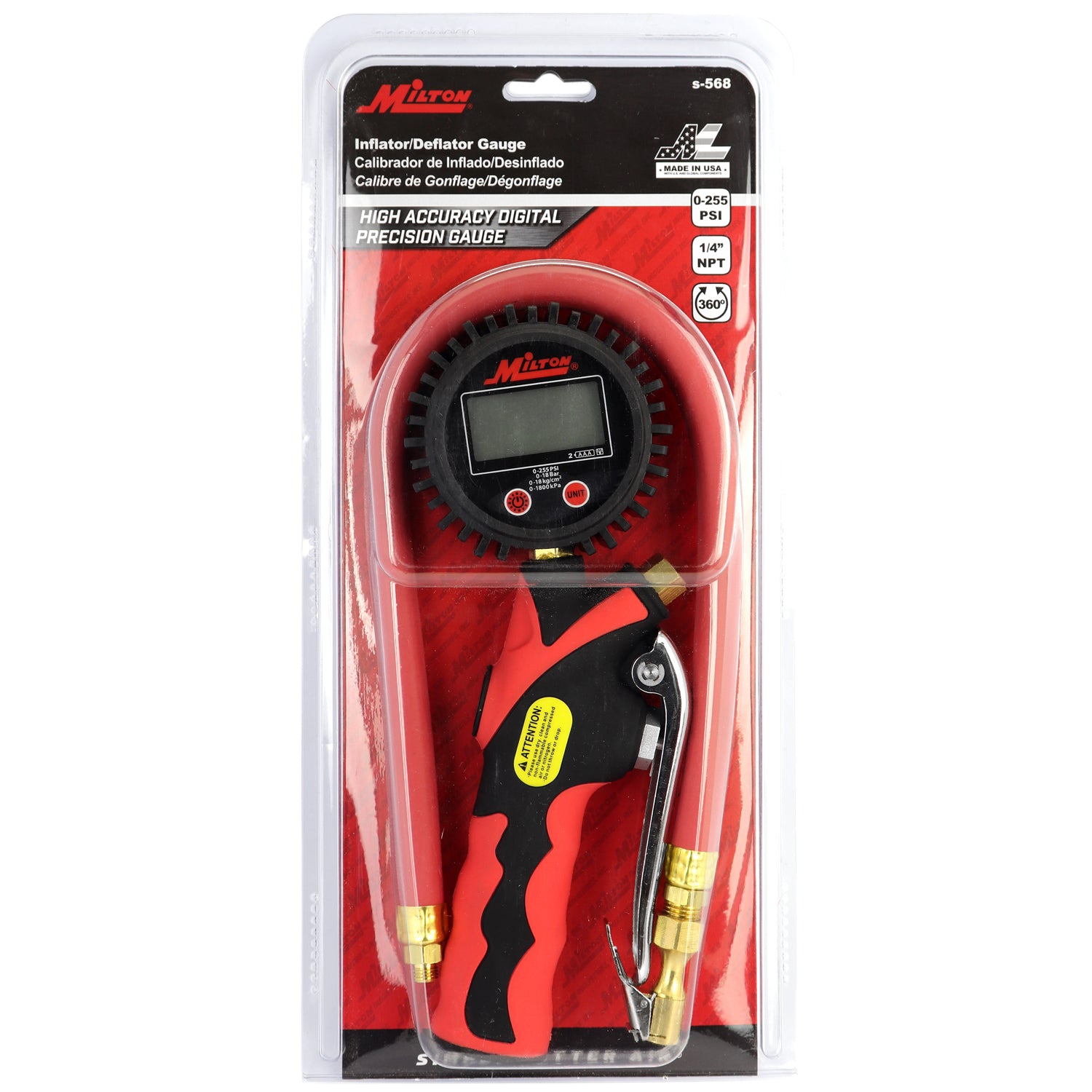 Heavy-Duty Digital Tire Inflator and Air Pressure Gauge, Clip-on Chuck, 1/4