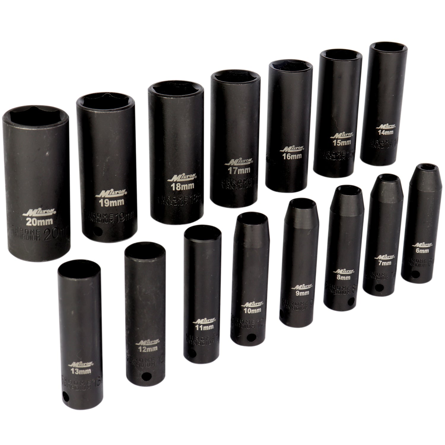 1300-SS-02 - Milton® 3/8” Drive Deep 6-20 Metric Impact Socket Set (15-Piece)
