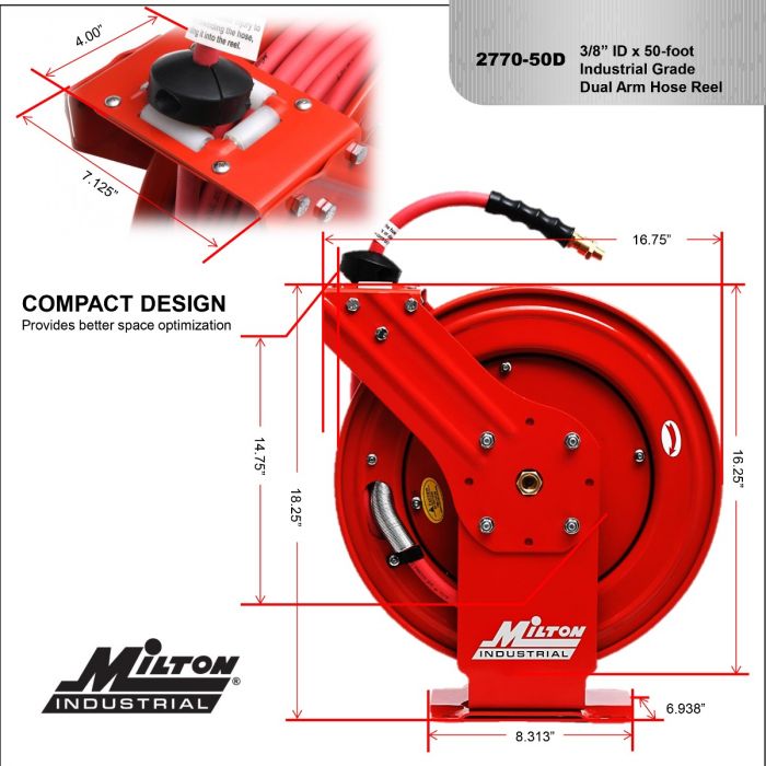 2770-50D - Milton® Industrial Auto-Retracting Hose Reel 3/8 NPT, 50
