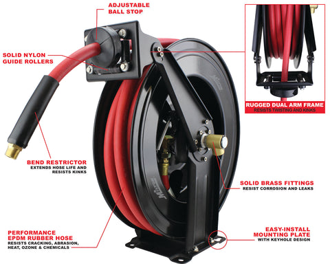 GLAHODEN Double Arm Air Hose Reel 50 ft Retractable, 1/2 in Hybrid