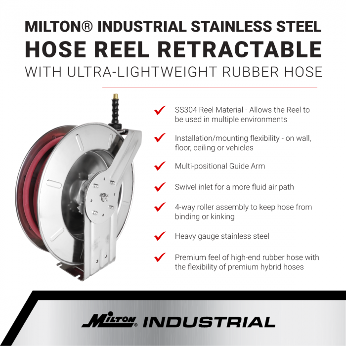 2754-3514SS - Milton® Industrial Stainless Steel Hose Reel Retractable, 1/4