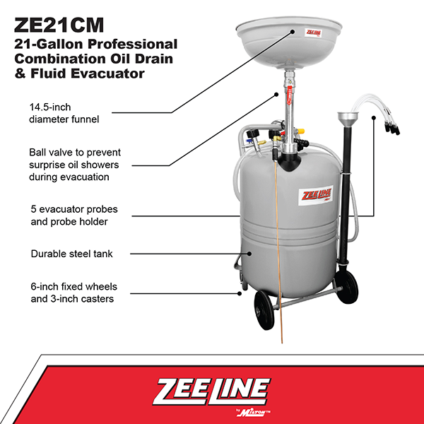 ZE21CM – 21-Gallon Professional Combination Oil Drain & Fluid Evacuato