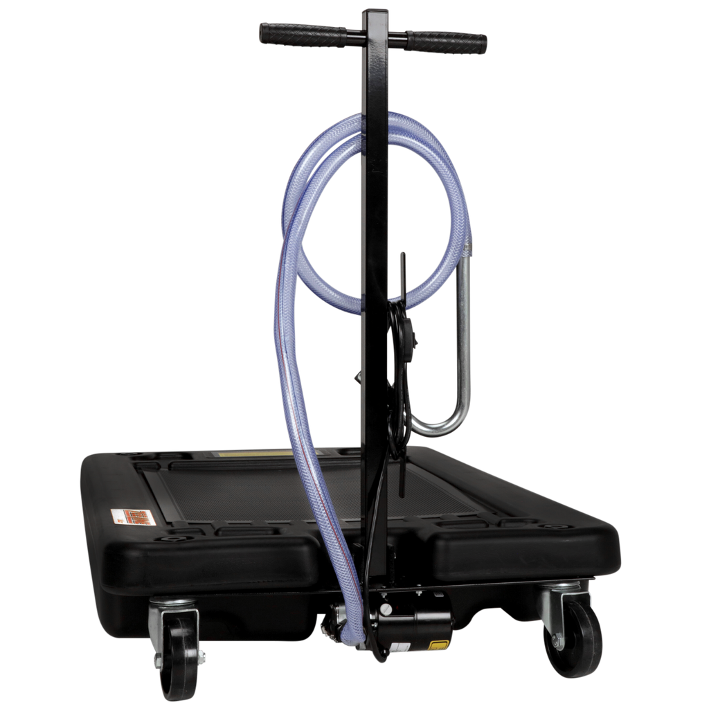 Low profile waste oil drain with an 17 gallon capacity