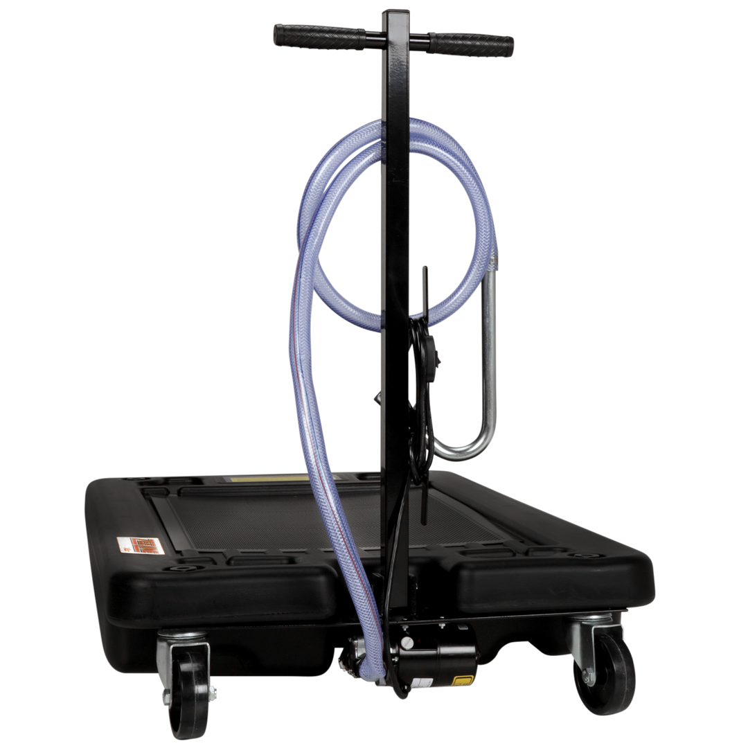 Low profile waste oil drain with an 17 gallon capacity