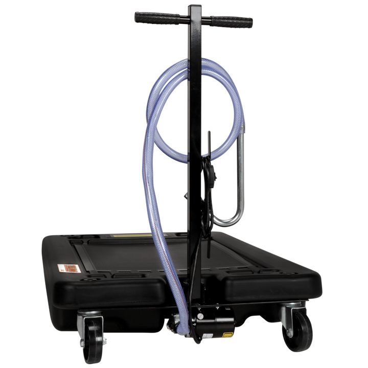 Low profile waste oil drain with an 17 gallon capacity