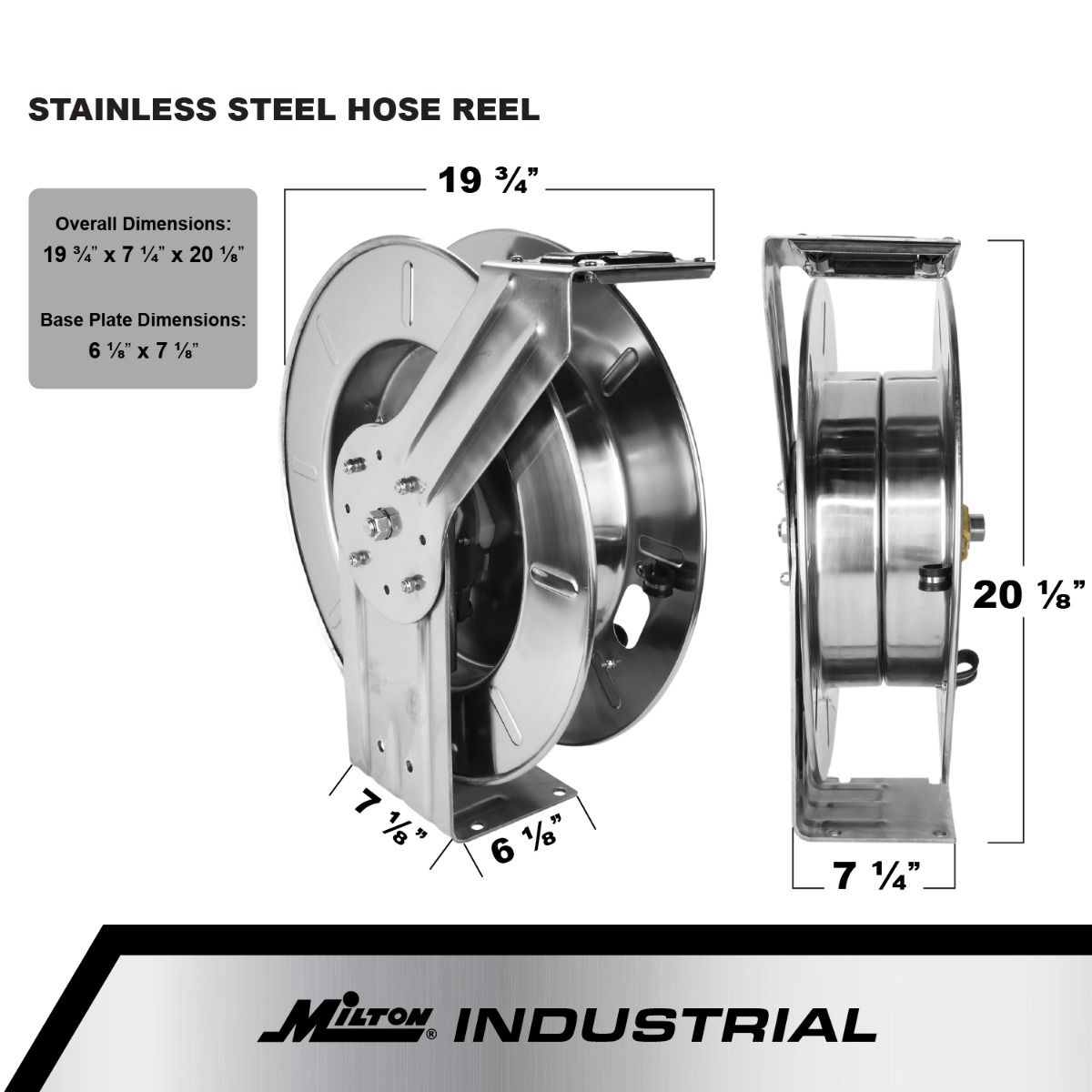 2750-12SS - Milton® Industrial Stainless Steel Hose Reel Retractable, 1/2